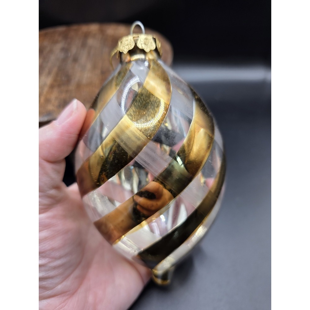 vintage Rauch gold‎ and clear glass teardrop Christmas ornament